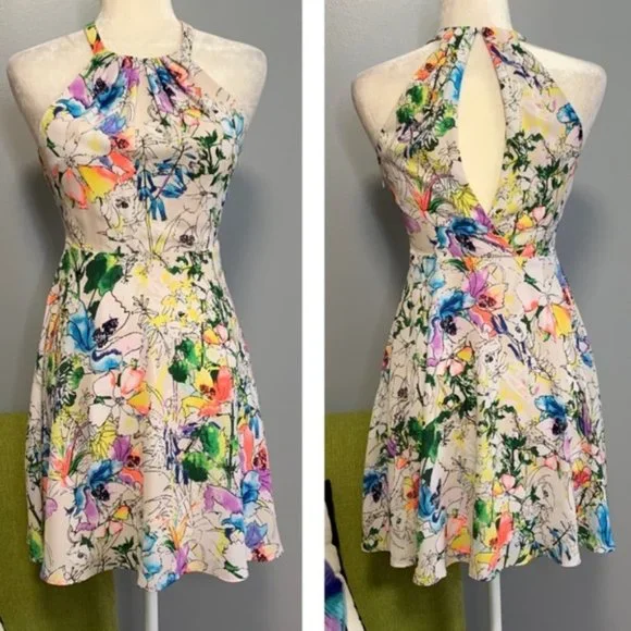 Express Watercolor Floral Fit & Flare Dress White - Picture 5 of 6